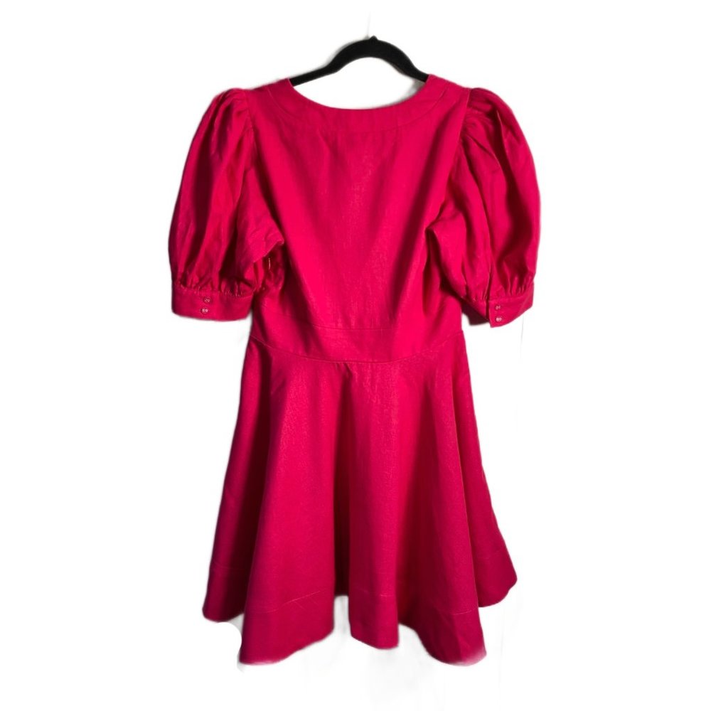 House of Harlow 1960 NEW Mini Flare Linen Blend Lacing Dress Size 4 Fuchsia - Picture 4 of 11